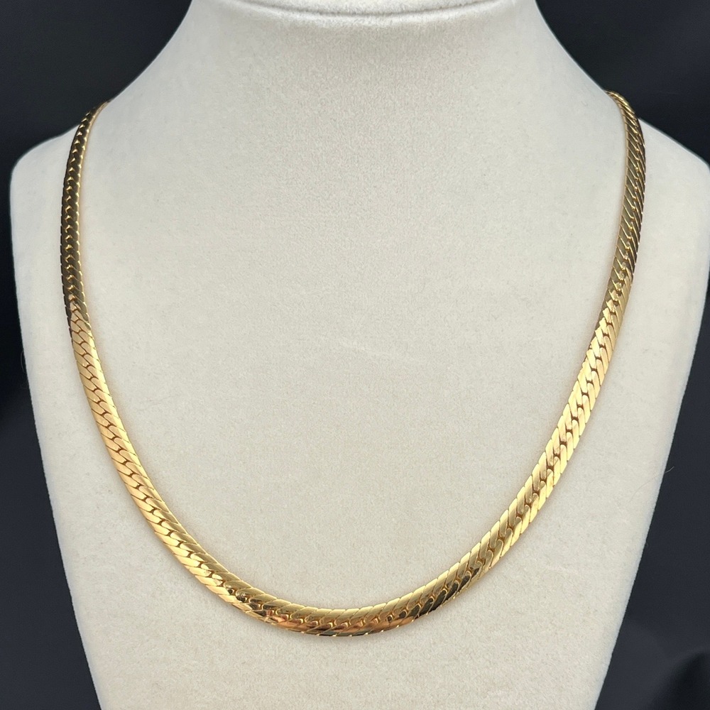 Herringbone Chain Necklace 14K Gold Plated Flat Snake Link 5mm 20" READ